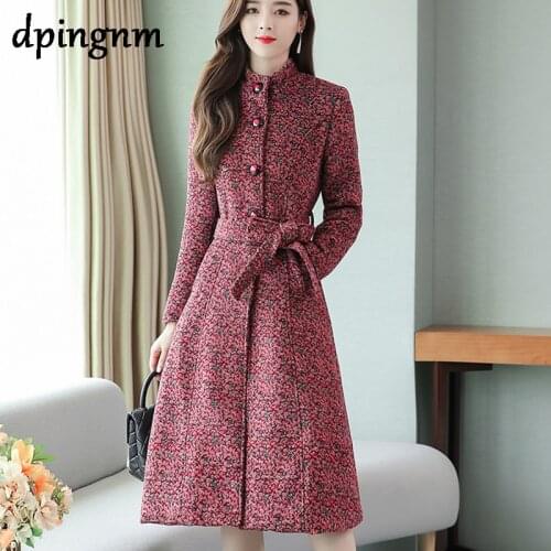 Fashion Vintage Plaid Wool Coat Women Slim Belt Turndown Collar Coats Ladies Korean Autumn Winter Warm Faux Wool Liner Outerwear