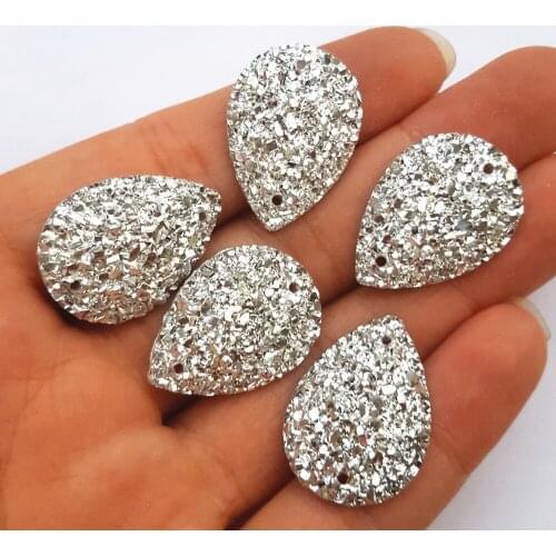 Resin Silver 18x25mm drop Sew on Diy Flatback Stones and Crystals Strass Rhinestones Sewing For Evening Wedding Dress Decoration