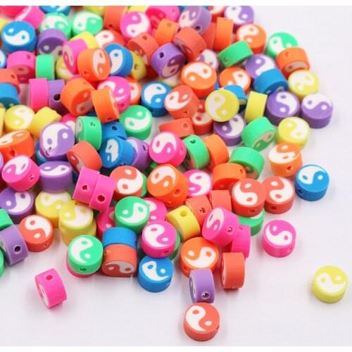 Potosala 100Pcs Tai Chi Design Polymer Clay Loose Spacer Beads Multicolour Round For Jewelry Making DIY Bracelet Accessories