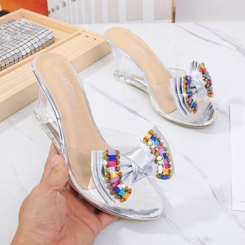 Sandals Women Summer PVC Transparent Bowknot Womens Sandals Sexy Crystal High heels Wedges Shoes