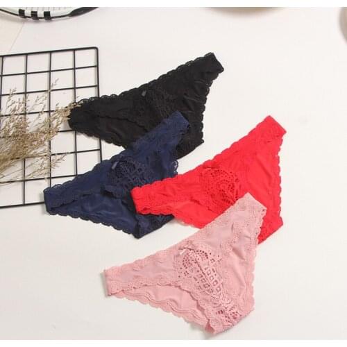 Sexy Lace Ladies Underwear Low-waist Hollow Lace Edge Cute Bow Underpants Comfortable Soft Breathable Seamless Briefs A19190