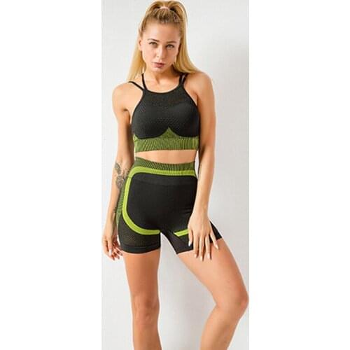 Sexy Women Gym Set Seamless High Waist Compression Pants Women Hollow Out Sport Bra 2 Piece Set Workout Wear