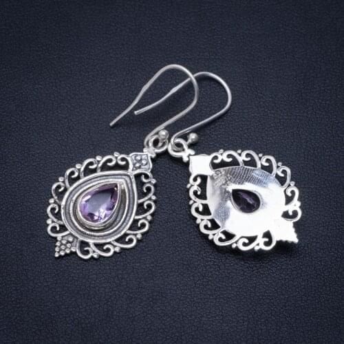 Natural Amethyst Handmade Unique 925 Sterling Silver Earrings 1.75" A2712