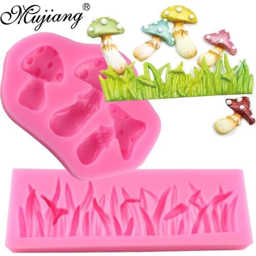Mujiang Grass Mushroom Silicone Fondant Molds Party Christmas House Cake Decorating Tools Candy Chocolate Gumpaste Clay Moulds