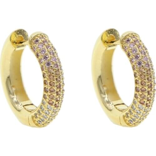 Medium cz huggie hoop earring gold color fashion women jewelry