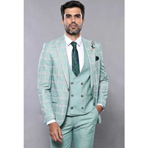 Checked Light Green Vested Suit Wessi
