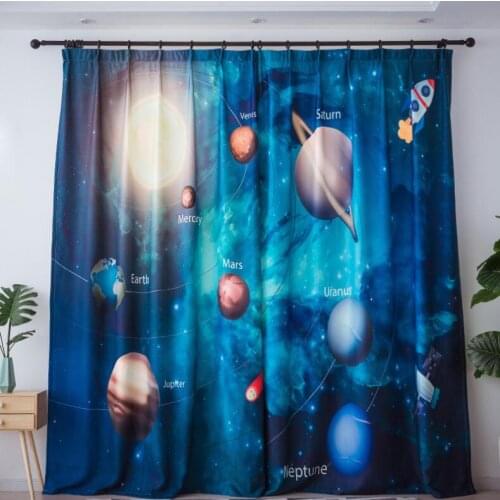 3D Planet Star Blackout Curtains For Kids Room Printed Curtains For Boys Bedroom Baby Room Window Drapes Blue Sheer Voile