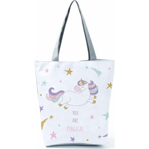 Star Unicorn Printed Female Shopping Bag Cute Cartoon Animal Large Capacity Casual Shoulder Bag Polyester Travel Custom Pattern