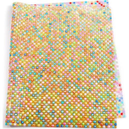 1 Sheet Gold Color AB 4mm Square Resin Rhinestone Crystal Mesh Trim Strass Applique For DIY Dress Jewelry Making, 24*40cm/Sheet