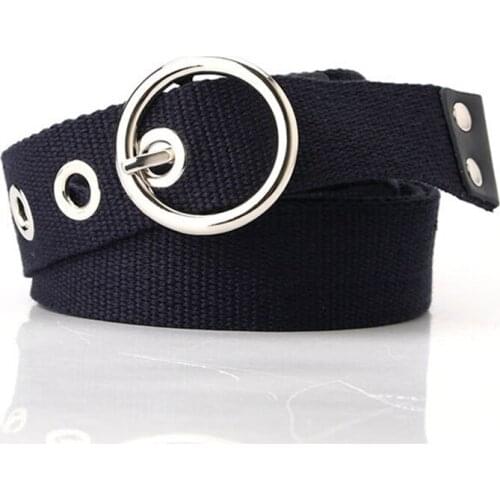 2020 Punk Canvas Belt Female Unisex Round Ring Metal Buckle Jeans Decorative Street Casual Wild Long Student Waistband