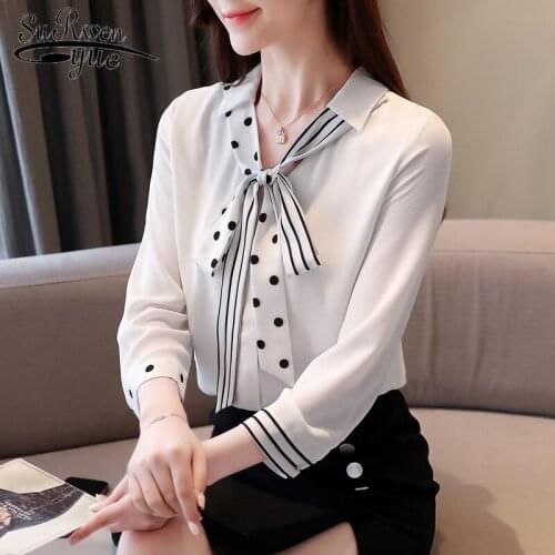 2021 Spring New Long Sleeve V-neck Elegant Chiffon Shirt Lace-up Polka Dot Chiffon Shirt Women Women Tunic Ladies' Tops 8580 50