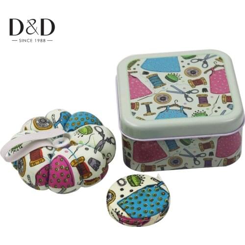 3pcs/Set Travel Sewing Kits Box Pattern Fabric Pincushion Retractable Measure Tape Sewing Tools Accessories