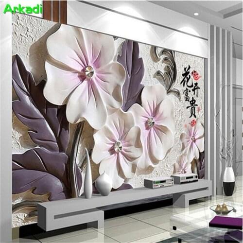 3d embossed floral blossom rich TV background wall paper living room bedroom wallpaper custom size mural