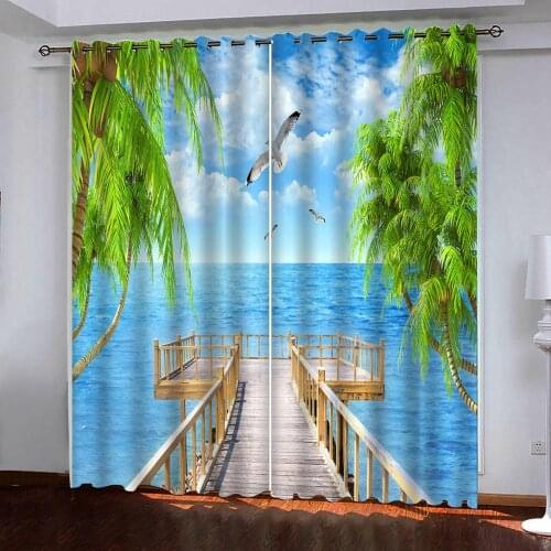 3D Curtain Photo View of the sea view bridge coconut tree Curtains For Bedroom Living Room Blackout Window Home Decor