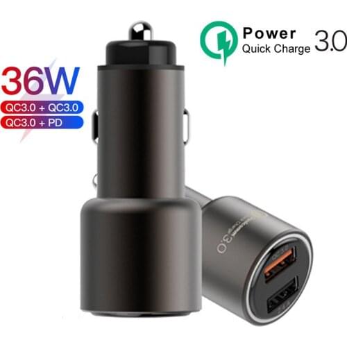 Car Charger PD Quick Charge 3.0 Fast Charging Dual USB Port 36W Phone Charger Laptop For iPhone 11 Samsung Xiaomi car charger