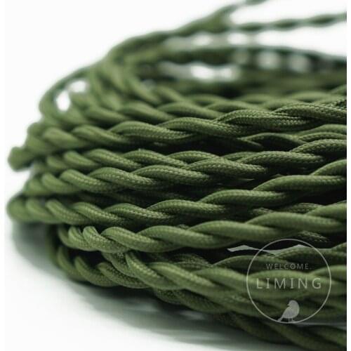 Free Shipping 100meter/roll Olive Green Color Fabric Twisted Wire Cord Vintage Fabric Electrical Wire Braided Lighting Cable