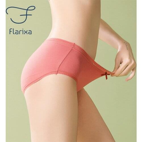 Flarixa 1Pcs Womens Seamless Panties Cotton Breathable Jacquard Triangle Shorts Mid Waist Sexy Lace Edge Large Size Underwear