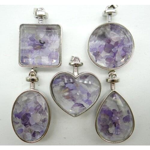 Natural stone Turquoises Quartz crystal tiger eye irregular gravel stone &glass pendant for diy Jewelry making necklace10pcs