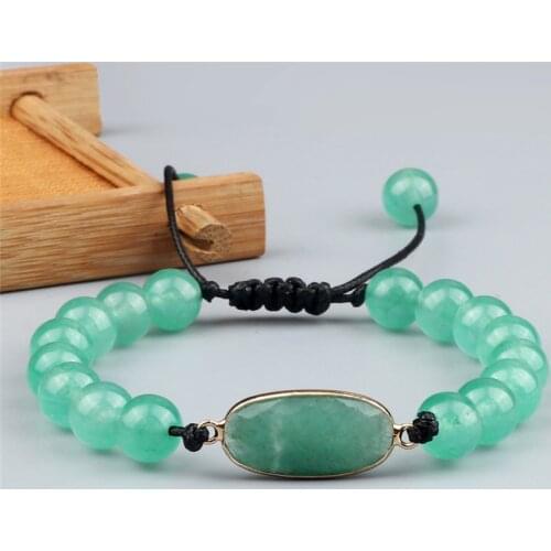 Green Chalcedony Natural Stone Bracelet Reiki 8mm Green Aventurine Beaded Charm Braided Bracelets for Women Yoga Energy Jewelry