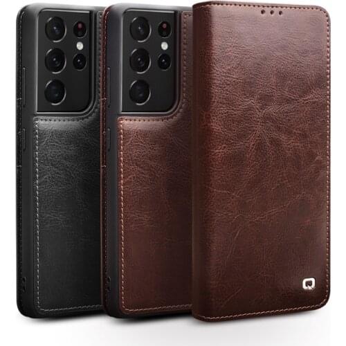 Flip Genuine Leather Cover For Galaxy S21 Ultra Business Pocket Card Slots Wallet Full Protection Leather Case For Samsung S21