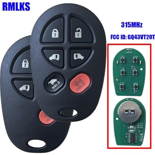 FCC ID: GQ43VT20T Replacement 5+1 6 Button 315MHz Remote Car Key Fob for Toyota Sienna 2011 2012 2013
