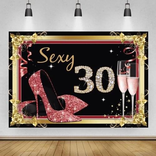 Sexy 18 20 30 40 50 60th Birthday Backdrop For Women Rose Pink High Shoes Cocktail Party Background For Room Wall Decor