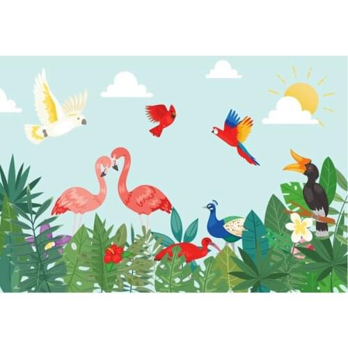 Two Pink Flamingo and Flowers Backdrop Holiday Photography Background Celebration Photo Booth Studio Decor