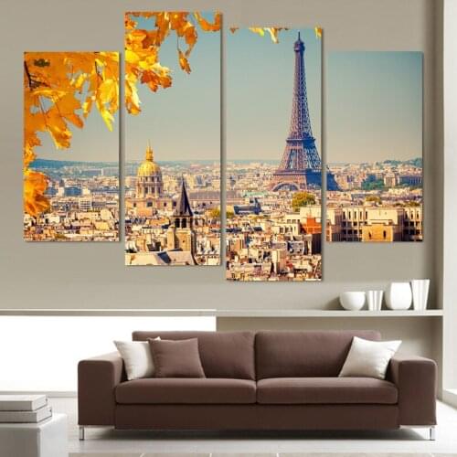 4 Piece Fashion Home Decor Autumn Eiffel Tower Canvas Print Oil Painting Wall Art Picture For Room Cuadros Decoracion No Frame