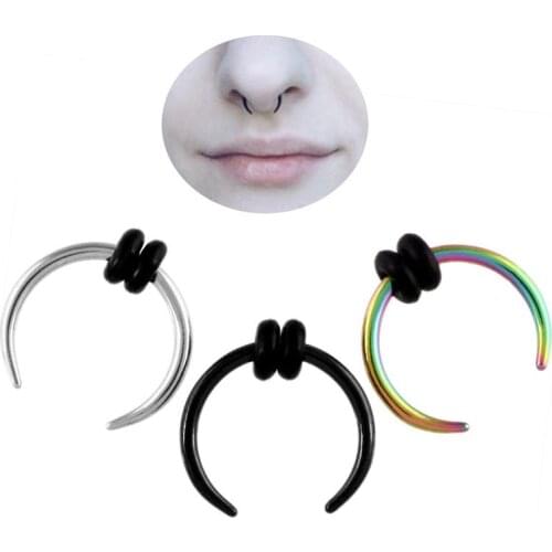 C Shape Surgical Steel Nose Rings Piercing 16G/14G Black Gold Rose Gold Septum Helix Tragus Clicker Body Nose Ring Piercing