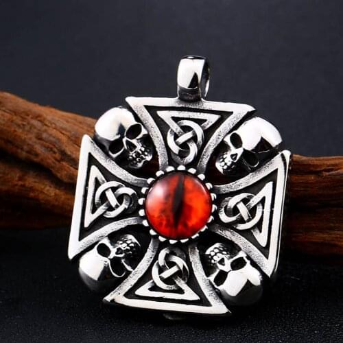 Cross Skull with Claw Evil Red Eye Necklace Pendant For Men 316 Stainless Steel Viking jewelry Punk Style