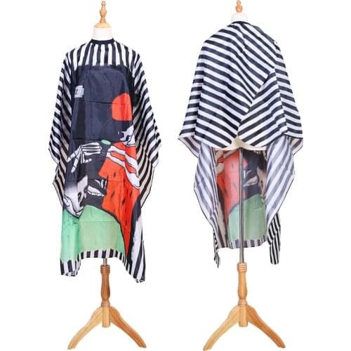 Cool Skull Haircut Hairdressing Barber Cloth Black Chambray Apron Polyester Hair Styling Design Supplies Salon Barber Gown