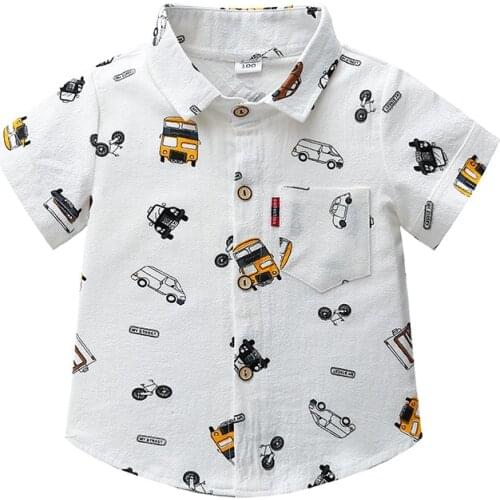 Summer Toddler Boys Girls Cotton Shirts Kids Clothes Short Sleeve Cartoon Shirt Blouses Spring Baby Boy Casual Shirts Tops 2-11Y