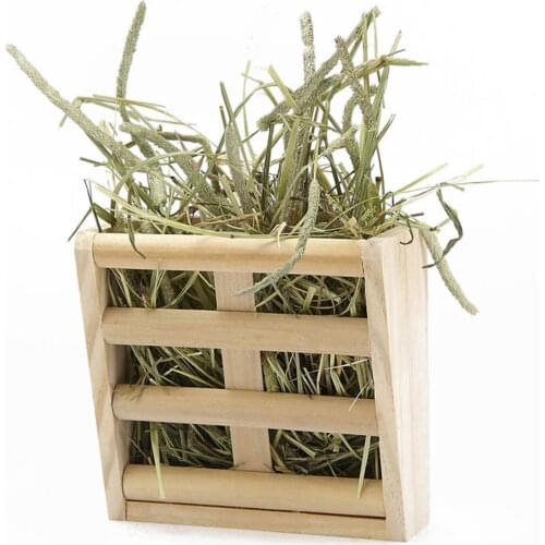 Small Animals Cage Rabbit Hay Feeder Rack Natural Wooden Hay Manger Hamster Gerbil Rat Lookout Platform Sport Play Exercise