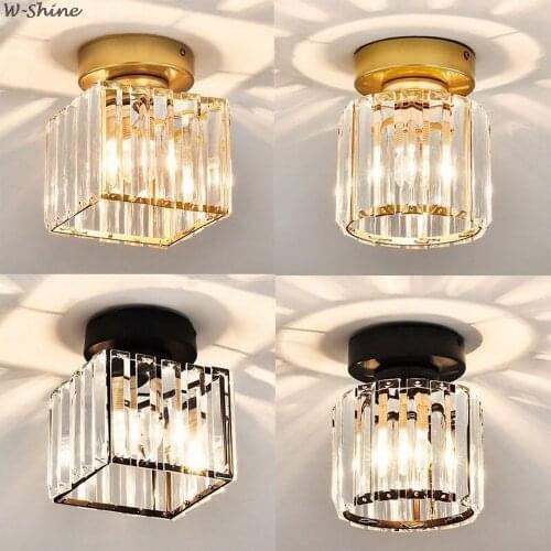 Small Modern Crystal Ceiling Lighting Fixture Black Gold Round Square Ceiling Lamp E27 Blub For Entrance Hall Corridor Bedroom