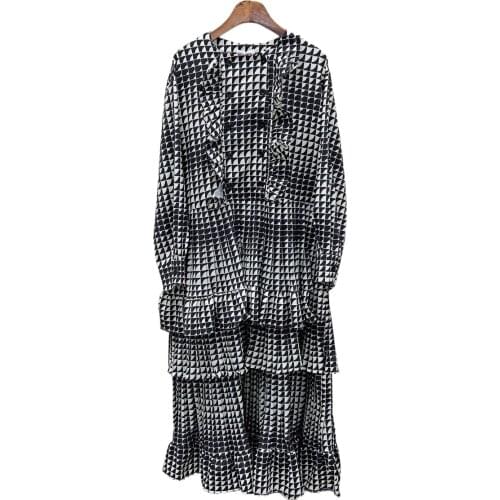 Fashion Korean DA Autumn Plaid Dress Women Contract Color Ruffle Patchwork Long Sleeve Female Vinatge Chic Vestidos Mujer Robe