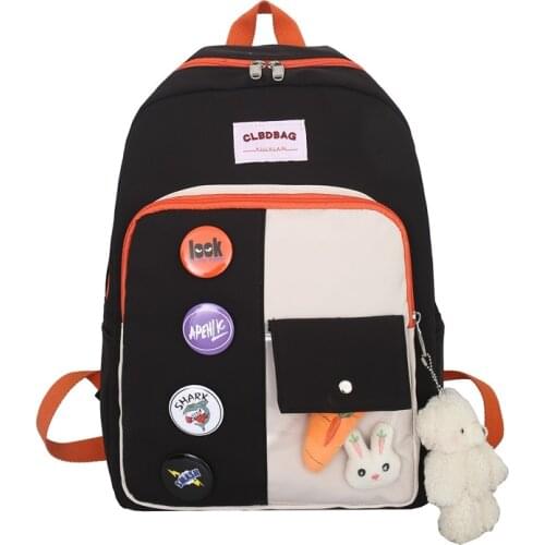 Fashion Womens Backpack Cute Pendant Trend Badge Pin School Bag For Girls Nylon Large-capacity Waterproof Student Backpacks