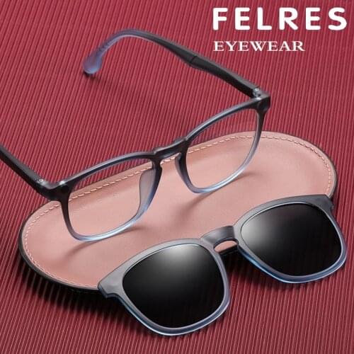 Men Women Square Anti-blue Light TR90 Optical Glasses With Magnetic Clip On Anti-glare Polarized UV400 Outdoor Sunglasses 95916