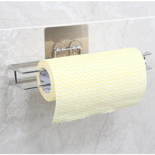 Suction cup metal roll paper holder Bathroom Kitchen Simple paper towel holder Easy to install Home storage tool 5022