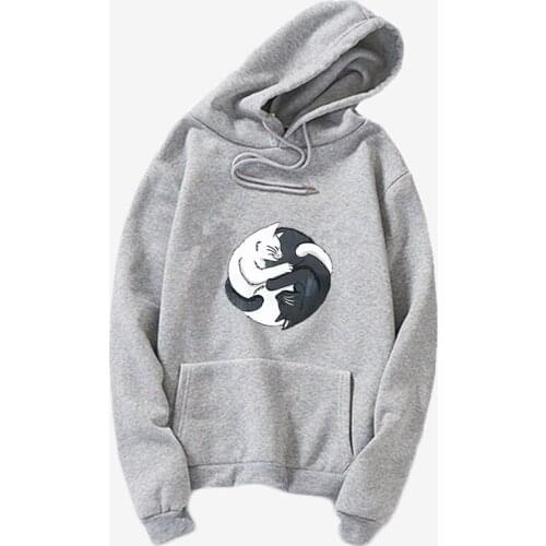 Gray hoody Tai Chi cat flower jersey New hoodie cute panda pullover Kawaii Harajuku style Black and white hoodie Hoody