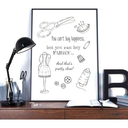 Sewing Quote Art Canvas Painting Wall Picture Scissors Thread Thimble And Dress Form Sewing Room Sign Craft Print Wall Art Decor