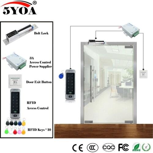 RFID Access Control System DIY Kit Glass Door Gate Opener Set Electronic Bolt Lock ID Card Power Supply Button Magnetic