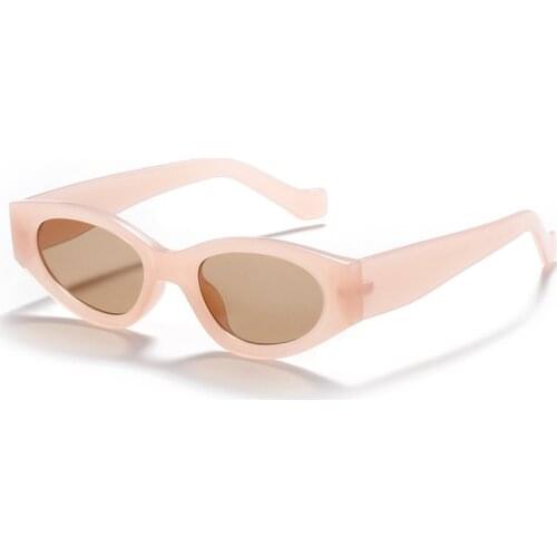 Ins Popular Fashion Small Cat Eye Sunglasses Woman Vintage Oval Eyewear Men Champagne Tea Sun Glasses Shade UV400 Driver Goggles