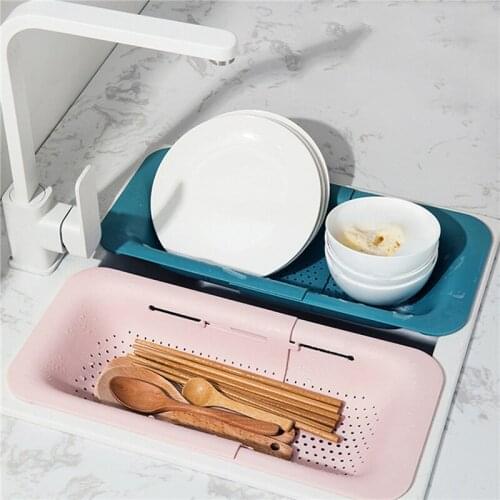 Sink Drain Rack Telescopic Uniform Mesh Basket Craft Kitchen Organizer for Fruits / Vegetables