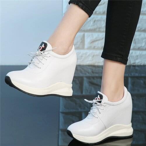 Platform Pumps Shoes Women Lace Up Genuine Leather Wedges Ankle Boots Female Round Toe High Heel Fashion Sneakers Casual Shoes