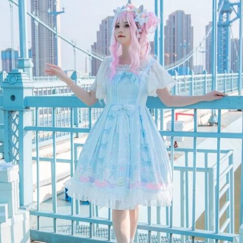 Princess tea party sweet lolita dress vintage lace bowknot cute printing victorian dress kawaii girl gothic lolita jsk loli cos