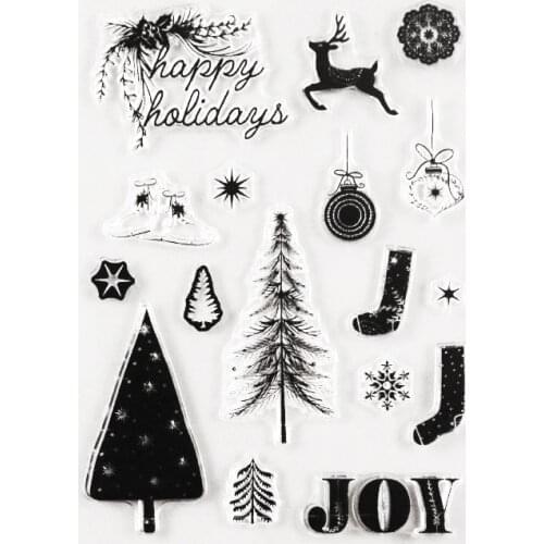 Happy Holidays Clear Stamps Christmas Tree Ornament Scrabooking Stamps