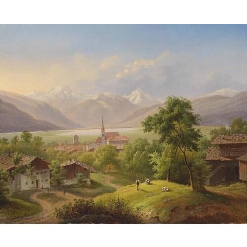 Needlework,Cross stitch,14CT Embroidery kits Country house Church Scenery Mountain range Cross-Stitching,DIY Handmade Decor