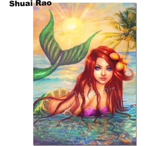 Diamond Embroidery Mermaid Sunrise seascape 5d diy Diamond Painting Cross Stitch Full Square round stones art Rhinestones