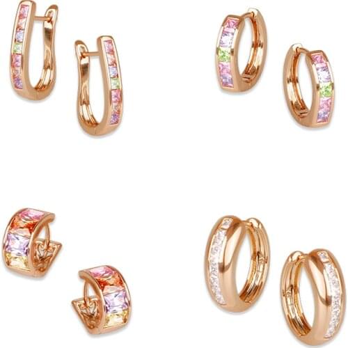 Hgflyxu gold color small hoop Earring for women Zircon Rhinestone round shape High quality trendy Earrings ear Jewelry 2020