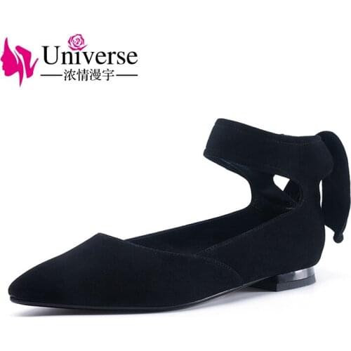 Universe 2018 summer square heel low heel kid suede pointed toe lace-Up women shoes pumps H067